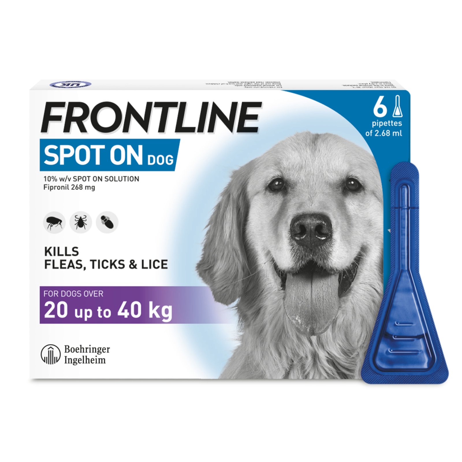 FRONTLINE Spot On Flea & Tick Treatment for Large Dogs 20.01–40kg – 6 Pack