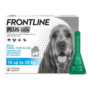 Frontline Plus Fleas, Ticks & Lice Treatment for Medium Dogs 10–20kg – 6 Pipettes