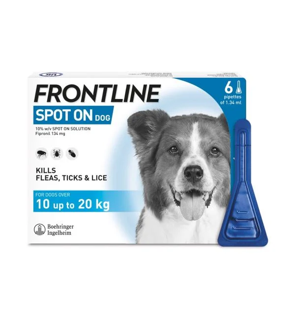 FRONTLINE Spot On Flea & Tick Treatment for Medium Dogs 10–20kg – 6 Pipettes