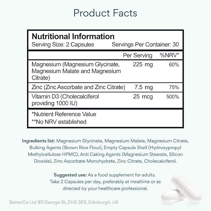 Bettervits Magnesium Glycinate Complex with Citrate, Malate, Zinc & Vitamin D3 - Image 4