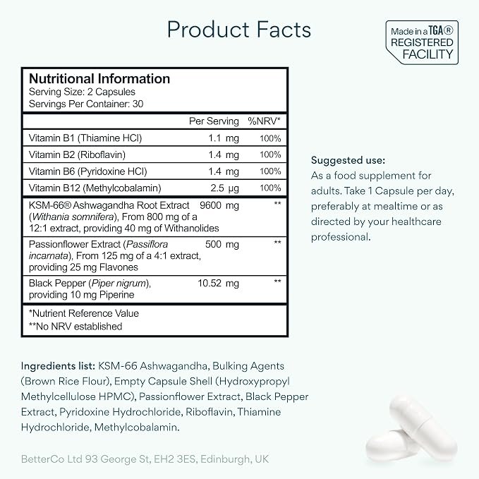 Bettervits Organic KSM-66 Ashwagandha 800mg with Vitamin B – 60 Capsules - Image 3
