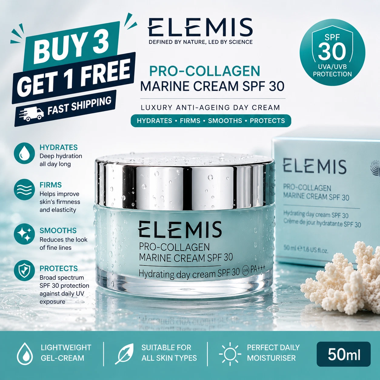 ELEMIS Pro-Collagen Marine Cream SPF 30 50ml - Image 4