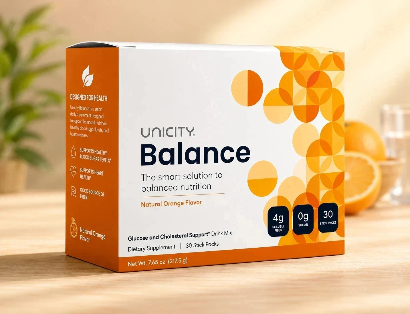 UNICITY Balance Cholesterol Support Drink Mix – Orange Flavor, 30 Stick Packs