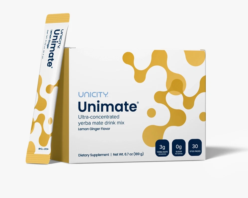UNICITY Unimate Lemon Ginger Drink Mix – 30 Stick Packs | Natural Lemon Ginger Flavor
